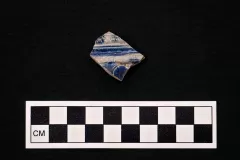 This small Rhenish stoneware piece is from a was likely from a mug or tankard used to consume beer or ale. It was manufactured in Germany and traded with the English. The Aldens either brought this vessel with them aboard the Mayflower or received it from a later supply ship.